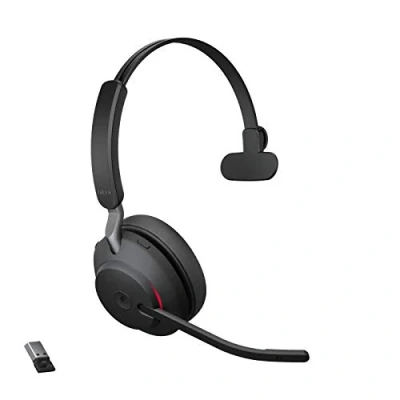 Abbildung von Jabra Evolve2 65 Wireless PC Headset Noise Cancelling Microsoft Teams Certified Mono Headphones With Long Lasting Battery USB A Bluetooth Adapter Black