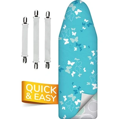 Abbildung von Super Soft 5 Schichten Turbo Bügelbrettbezug 120x40, Vergleichssieger, ÖKOTEX Baumwoll Polsterung, schneller mit Thermoreflexion, Größen, EasyFit+Spanner, Made in Europe, L Fläche 115 120x35 40cm