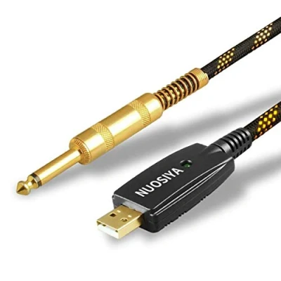 Abbildung von USB Gitarrenkabel, NUOSIYA Nylon, Hybrid Stecker auf 6,35 mm 1/4 Zoll TS Mono Klinkenstecker, Kabel, Gitarrenbasis PC, Aufnahmekabel, kompatibel mit Windows und MacOS (3 m)