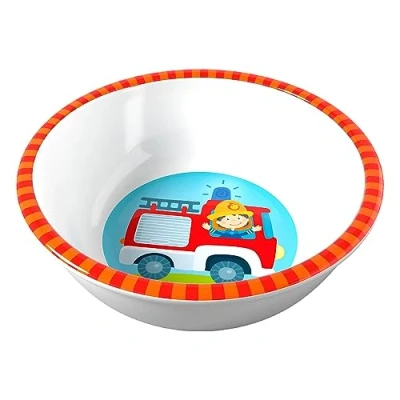 Abbildung von HABA 303693 Schüssel Feuerwehr, rutschfeste Kinderschüssel aus Melamin mit Feuerwehr Motiv, spülmaschinengeeignet