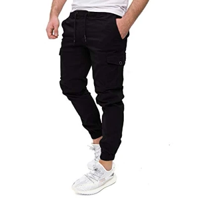Abbildung von PITTMAN Darius Cargo Stretch Hose Herren Slim Fit Freizeithosen für Männer Baggy Cargohosen, Schwarz (Black 194008), W33/L32