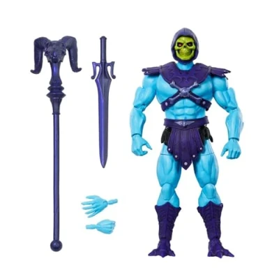 Abbildung von Masters of the Universe Masterverse Skeletor Vintage Collection Actionfigur, 18 cm, mit Zubehör, Schwert und Stab, Blau Violett