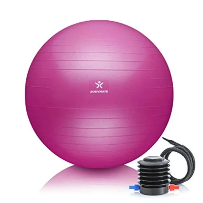 Abbildung von BODYMATE Gymnastikball Sitzball Trainingsball mit GRATIS E Book inkl. Luft Pumpe, Ball für Fitness, Yoga, Gymnastik, Core Training, starken Rücken als Büro Stuhl Magenta 65cm