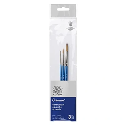 Abbildung von Winsor &amp; Newton 5390607 Cotman Aquarell Synthetikhaar 3 Pinsel im Set mit exzellenter Sprungkraft, Farbtragekraft und Punktgenauigkeit Rundpinsel Nr. 0, 4, 8