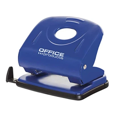 Abbildung von OFFICE PRODUCTS 18052311 05 Locher/bis 30 Blätter/Mechanismus und Gehäuse aus Metall/Kunststoffarm (ABS)/ Farbe: Blau/Rutschfeste Kunstsoffkappe für den Boden