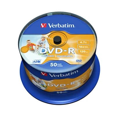 Abbildung von Verbatim DVD R 16x Matt Silver 4.7GB, 50er Pack Spindel, Rohlinge bedruckbar, 16 fache Brenngeschwindigkeit &amp; Hardcoat Scratch Guard, printable, leer