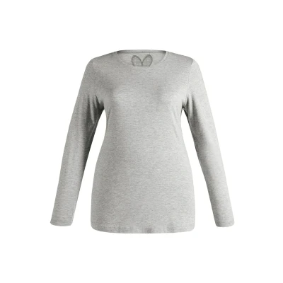 Abbildung von Ulla Popken Damen Langarm shirt, Hellgrau Mélange, 50 52 EU