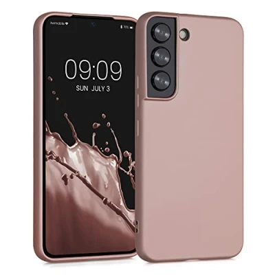 Abbildung von kwmobile Case kompatibel mit Samsung Galaxy S22 Hülle Schutzhülle aus Silikon metallisch schimmernd Handyhülle Metallic Rosegold