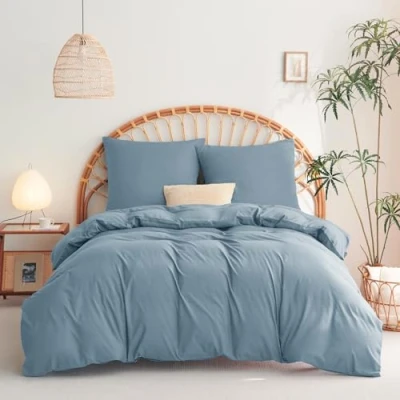 Abbildung von WAVVE Bettwäsche 155x220 3 teilig Graublau Bettbezug 155 x 220 Set mit 2 Kissenbezüge 80x80 cm, Sets 155x220cm aus Mikrofaser Reißverschluss Weich und Bügelfrei