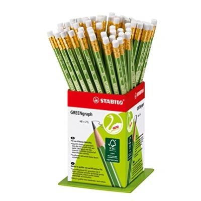 Abbildung von Umweltfreundlicher Bleistift mit Radiergummi STABILO GREENgraph 60er Display Härtegrad HB