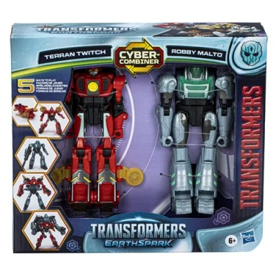 Abbildung von Transformers EarthSpark Cyber Combiner Terran Twitch und Robby Malto Action Figuren
