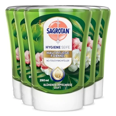 Abbildung von Sagrotan No Touch Nachfüller Blühende Apfelwiese Duft Für den automatischen Seifenspender 5 x 250 ml Handseife