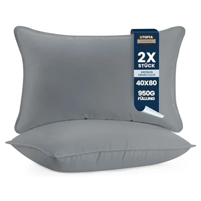 Abbildung von Utopia Bedding KopfKissen (2er Set), 40 x 80 cm Schlafkissen, Atmungsaktiv et Weich Kissen (Grau)