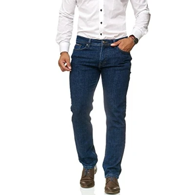 Abbildung von BARBONS Herren Jeans Regular Fit Stretch Hochwertige Straight Hose Business Anzug Freizeit Blau 33W / 32L