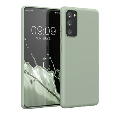 Abbildung von kwmobile Hülle kompatibel mit Samsung Galaxy S20 FE weiches TPU Silikon Case Cover geeignet für kabelloses Laden Graugrün