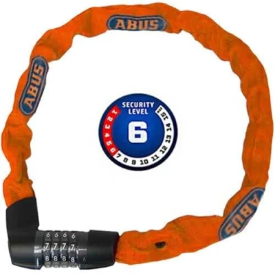 Abbildung von ABUS Kettenschloss Tresor 1385/75 Neon Zahlenschloss aus gehärtetem Stahl 6 mm starke Vierkantkette Sicherheitslevel 75 cm Orange