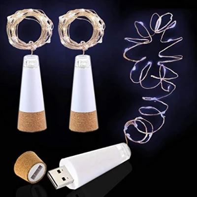 Abbildung von LED Weinflasche Beleuchtung,USB Wiederaufladbar Keine Batterie erforderlich, 2M Kupferkabel 20 LEDs, Flaschenlicht zum Weihnachten Geschenk, Draussen Party Urlaub Deko Licht (Kaltes Weiß, 3 Stück)