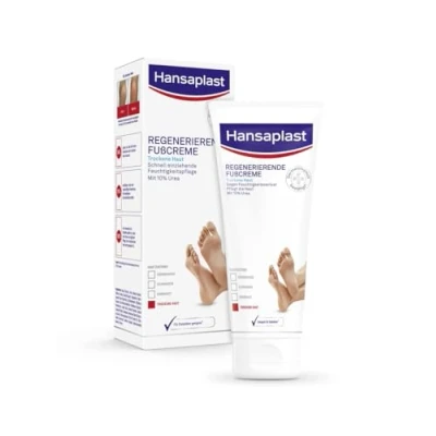 Abbildung von Hansaplast Regenerierende Fußcreme (100 ml), Fußpflege mit Urea für trockene und raue Füße, Feuchtigkeitscreme schützt vor Hornhautbildung