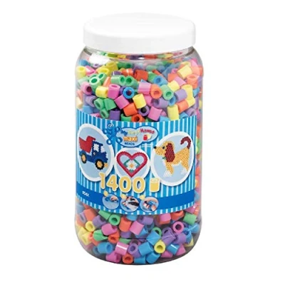 Abbildung von Hama Perlen 8541 Bügelperlen Dose mit ca. 1.400 bunten Maxi Bastelperlen Durchmesser 10 mm im Pastellmix, kreativer Bastelspaß für Groß und Klein