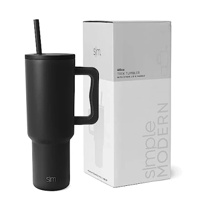 Abbildung von Simple Modern Becher mit Griff und Trinkhalm Isolierter EdelstahlWasserflasche EiskaffeeReisebecher Geschenke für Frauen Männer Trek Sammlung 1180ml Midnight Black
