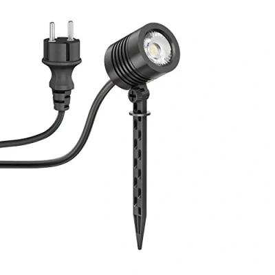 Abbildung von ledscom.de Kleiner LED Gartenstrahler mit Erdspieß TARL für außen, IP65, Stecker, schwarz, 4,3 W, 340lm, warmweiß, Gartenspot, Beleuchtung, Pflanzen, Gartenleuchte, Aussenleuchte, Aussenlampe