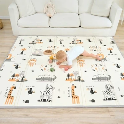 Abbildung von Babymatte Kindermatte Baby Spielmatte 150x180x1cm. Wendefähige und ungiftige Dicke Faltbare wasserdichte Schaumstoff Kinderteppich. Krabbelmatte Spiel Teppich Bodenmatte Kinder Matte Geschenk