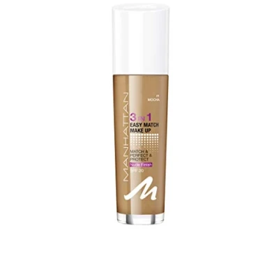 Abbildung von Manhattan 3in1 Easy Match Make up, Flüssig Foundation für dunkle Haut mit LSF 20, Farbe Mocha 41, 1 x 30ml