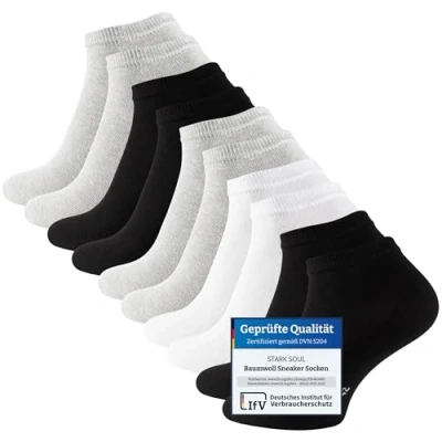 Abbildung von STARK SOUL 10 Paar Essentials Sneaker Socken, Baumwolle, schwarz weiss grau, Gr. 39 42