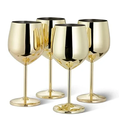 Abbildung von Oak &amp; Steel 4 Edelstahl Weingläser (540ml) Gold Robust Unzerbrechlich Geschenkset für Geburtstage, Hochzeiten Weihnachten