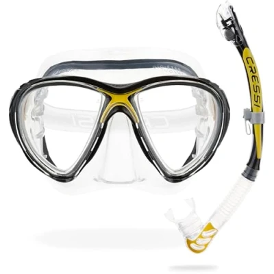 Abbildung von Cressi Big Eyes Evo Alpha Ultra Dry Schnorchelset Schnorcheln Set mit Schnorchel und Taucherbrille wasserdichte Tauchmaske Anti Fog Leck aus Gehärtetem Glas Premium für Erwachsene