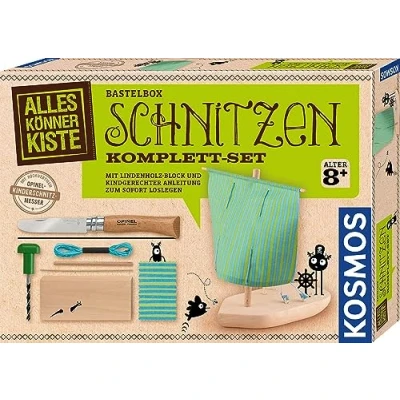 Abbildung von Kosmos 604608 AllesKönnerKiste Schnitzen Komplett Set, mit Kinder Schnitzmesser, Lindenholz Block, Boot selber schnitzen, Schnitz Bastel Set für ab 8 Jahre