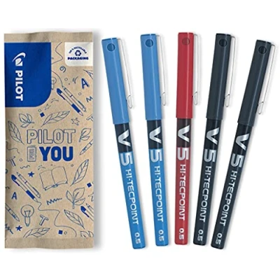 Abbildung von PILOT Hi Tecpoint V5, Tintenroller, 5er Set (Blau, Schwarz, Rot)