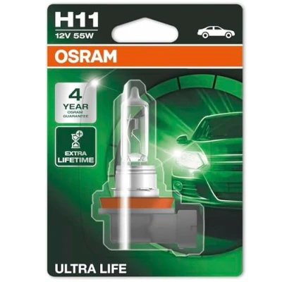 Abbildung von Osram ULTRA LIFE H11, Halogen Scheinwerferlampe, 64211ULT 01B, 12V PKW, Einzelblister (1 Stück)