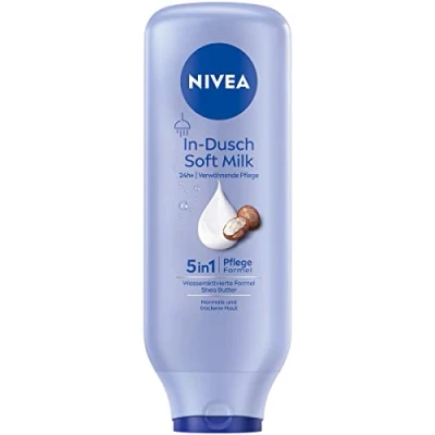 Abbildung von NIVEA In Dusch Soft Milk (400 ml), Körpercreme mit Shea Butter und wasseraktivierter 5in1 Pflege Formel, feuchtigkeitsspendende Body Lotion für die Dusche