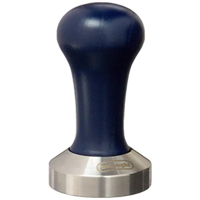 Abbildung von De&#039;Longhi DLSC058 Kaffee Tamper aus Edelstahl mit Holzgriff, blau/silber