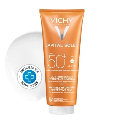 Abbildung von Vichy Capital Soleil Feuchtigkeitsspendende Familien Milch mit LSF 50+ Für Erwachsene und Kinder, helle oder empfindliche Haut, Hoher Schutz gegen UV Strahlen, 300 ml