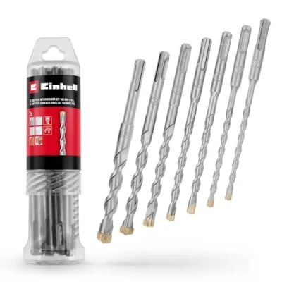 Abbildung von Original Einhell 7 tlg. SDS Plus Hammerbohrer Set, 160 mm (aus 40Cr Werkzeugstahl mit vierschneidiger Hartmetallplatte, Zentrierspitze, für Renovierungs oder betonbezogene Befestigungsarbeiten)