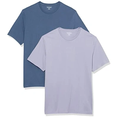 Abbildung von Amazon Essentials Herren Kurzärmliges T Shirt mit Rundhalsausschnitt in normaler Passform, 2er Pack, Lavendel/Verwaschenes Blau, XS