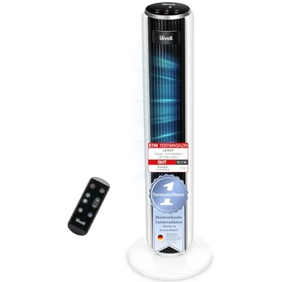Abbildung von LEVOIT Turmventilator mit Fernbedienung 92 cm, leistungsstarker Lüfter leise 23 dB, 3 Modi, 5 Geschwindigkeiten, Oszillation 90 , Timer 12 Stunden, LED Display, klassisch dunkelgrau