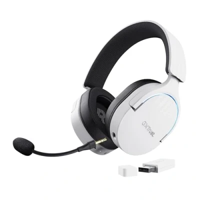 Abbildung von Trust Gaming GXT 491W Fayzo Headset Bluetooth + 2.4 GHz, 7.1 Surround Sound, 22H Akkulaufzeit, 35% Recyclingkunststoff RGB Over Ear Kopfhörer Kabellos PC PS5 PS4 Switch, Weiß