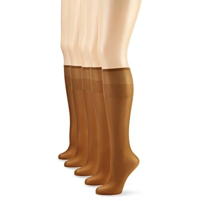 Abbildung von Nur Die 5er Pack Knie Seidenfein 15 DEN transparente Nylon Fein Kniestrümpfe seidig glänzend breiter Komfortbund Damen