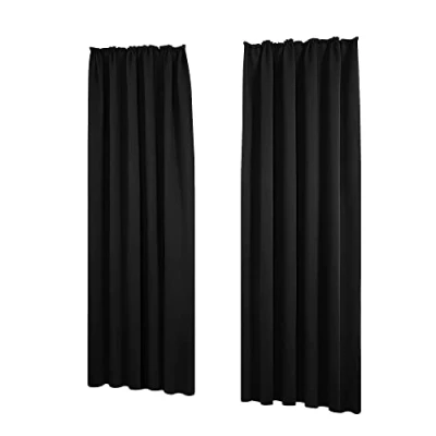 Abbildung von Deconovo Verdunkelungsvorhang Vorhang Dicke Gardinen kräuselband Schlafzimmer Extra Warm, 138x140 cm(HöhexBreite), Schwarz, 2er Set