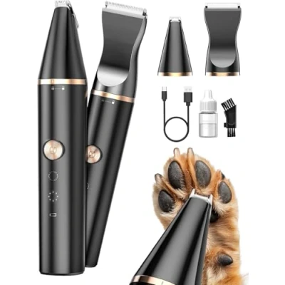 Abbildung von oneisall Pfotentrimmer für Hunde mit 2 Messerkopf, Paw Trim Pro dr Pfoten IPX7 Wasserdicht Hundepfoten Trimmer Leise Schermaschine Hund Katzen Pfoten, Augen, Ohren, Gesicht, Körpe