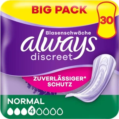 Abbildung von Always Discreet Inkontinenzeinlagen Für Frauen Normal 30 Stück Rundumschutz Unglaubliche Diskretion