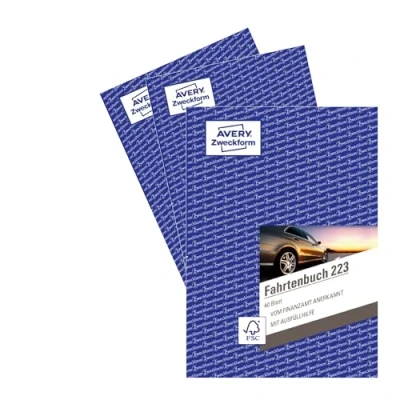 Abbildung von AVERY Zweckform 223 3 Softcover Fahrtenbuch PKW (Finanzamt anerkannt, DIN A5 210x148mm, 80 Seiten858 Fahrten, Deutschland &amp; Österreich, Abgrenzung privater/geschäftlicher Fahrten) 3er Pack