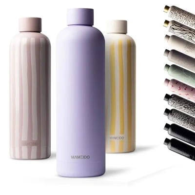 Abbildung von MAMEIDO Trinkflasche Edelstahl 750ml, 500ml &amp; 1l auslaufsichere Thermosflasche, Kohlensäure geeignet, BPA frei, Isolierflasche 12h heiß 24h kalt (Lavender Haze, 0,75l)