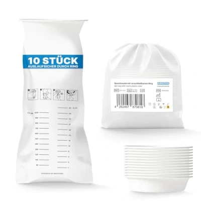 Abbildung von 10x ARNOMED Spuckbeutel, LDPE Kotztüten flüssigkeitsdicht, Spuckbeutel mit Ring auslaufsicher, Spucktüten 2000ml, Kotzbeutel für Reise &amp; Schwangerschaftsübelkeit, Brechbeutel Kinder Erwachsene
