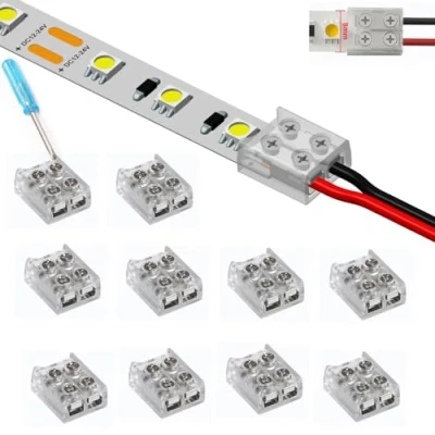 Abbildung von YUTOKEER LED Streifen Verbinder, 2 polig 8mm Lötfrei für 5050 3528 Einfarbige Streifen, Schnelle und Einfache zu Draht Verbindung, Inklusive Schraubendreher, 10er Pack