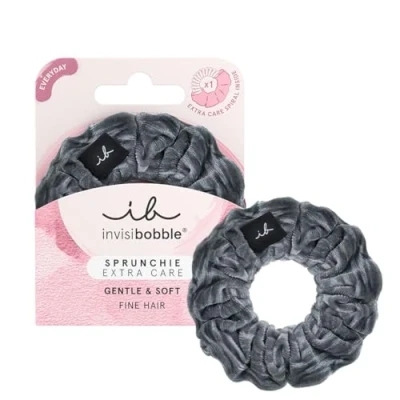 Abbildung von invisibobble Haargummi Extra Care Grau Scrunchie Soft as Silk, Haargummis starker Halt für Mädchen &amp; Damen, Scrunchies Samt Grau, designed im Herzen Münchens, 1 stück (1er Pack)