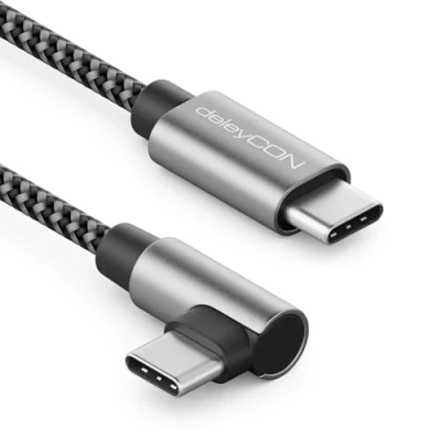 Abbildung von deleyCON 2m USB C Kabel 1x 90 Gewinkelt PD3.0 (60W Schnellladekabel) auf Ladekabel für iPhone 16 15 Pro Max Samsung Galaxy S24 S23 S22 Pixel iPad MacBook Air Tablets Switch PS5